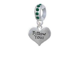 Follow Your Heart Emerald Crystal Charm Bead Dangle Jewelry