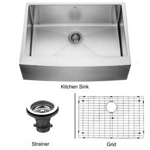 Vigo All in One Farmhouse Stainless Steel 30x22.25x 10 0 Hole Single Bowl Kitchen Sink in Stainless Steel VGR3020CK1