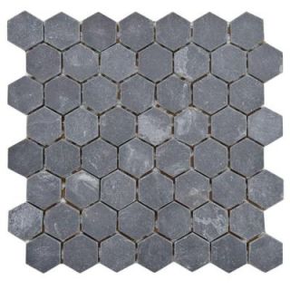 Merola Tile Crag Hexagon Black 11 1/8 in. x 11 1/8 in. x 9 mm Slate Mosaic Floor and Wall Tile GDXCHXB