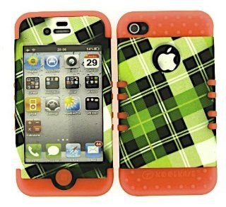 3 IN 1 HYBRID SILICONE COVER FOR APPLE IPHONE 4 4S HARD CASE SOFT ORANGE RUBBER SKIN PLAID OR TE294 KOOL KASE ROCKER CELL PHONE ACCESSORY EXCLUSIVE BY MANDMWIRELESS Cell Phones & Accessories