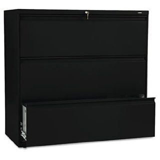 HON 893LP   800 Series Three Drawer Lateral File, 42w x 19 1/4d x 40 7/8h, Black  Lateral File Cabinets 
