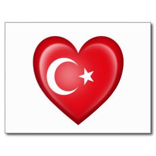 Turkish Heart Flag on White Postcard