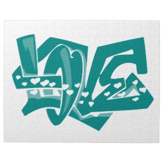 Teal Green Love Graffiti Puzzle