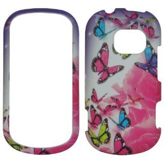 Rubberized Rose Butterfly Lg Extravert Vn271 Verizon Phone Snap on Cover Case Cell Phones & Accessories
