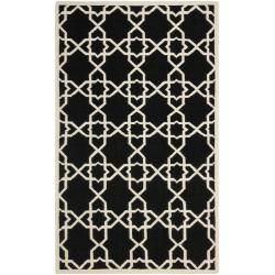 Moroccan Dhurrie Black/Ivory Transitional Wool Rug (8' x 10') Safavieh 7x9   10x14 Rugs