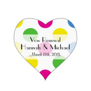 Vow Renewal Polka Dots Pink Green Yellow Blue Heart Stickers