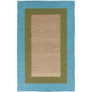 Hand woven Bright Blue Border Natural Fiber Jute Rug (2' x 3') Accent Rugs