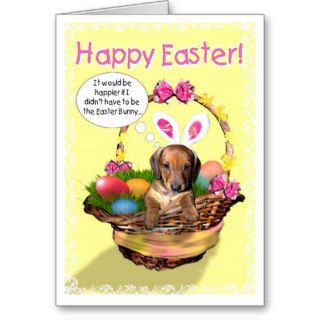 A puppy in a basket   Happy Easter Card