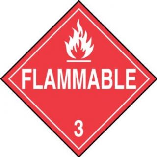 Accuform Signs MPL301VS1 Adhesive Vinyl Hazard Class 3 DOT Placard, Legend "FLAMMABLE 3" with Graphic, 10 3/4" Width x 10 3/4" Length, White on Red Industrial Warning Signs