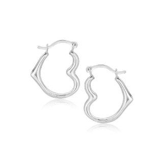 10K White Gold Heart Hoop Earrings Jewelry