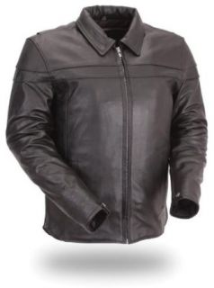 First MFG Men's Collared Leather Motorcycle Shirt Jacket. Action Back. FMM277CCFZ Automotive