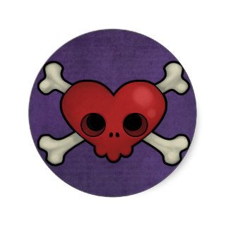 Kawaii Skull and Crossbones Heart Round Stickers