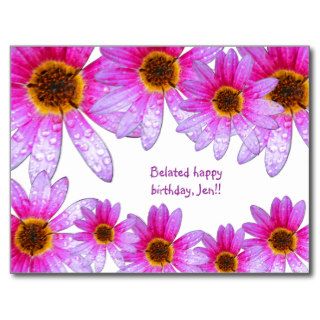 Pink Daisy Belated Happy Birthday Jen Postcard