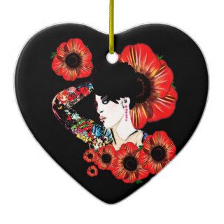 Trendy inked tattoo girl art  red Poppy accessory Ornament