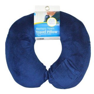 Cloudz Memory Foam Travel Neck Pillow with Snap & Pocket   Blue  