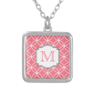 Coral Wedding Rings Pattern Monogram Personalized Necklace