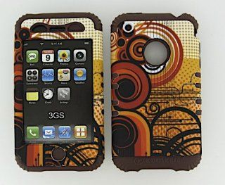 3 IN 1 HYBRID SILICONE COVER FOR APPLE IPHONE 3G 3GS HARD CASE SOFT BROWN RUBBER SKIN CIRCLES CF TE281 KOOL KASE ROCKER CELL PHONE ACCESSORY EXCLUSIVE BY MANDMWIRELESS Cell Phones & Accessories