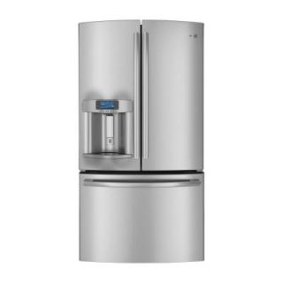 GE 35.75 in. W 23.1 cu. ft. French Door Refrigerator in Stainless Steel, Counter Depth, ENERGY STAR PYE23PSDSS