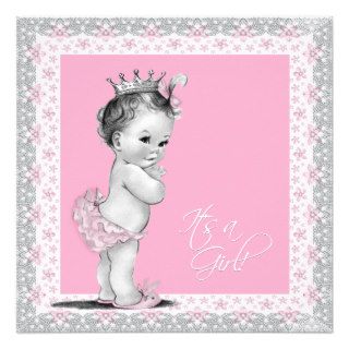 Pink and Gray Vintage Baby Girl Shower Invitations