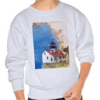Point Pinos Lighthouse CA Coast Nautical Chart Art Pullover Sweatshirts