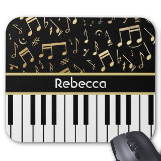 Musical Notes and Piano Keys Black and Gold Mousepad