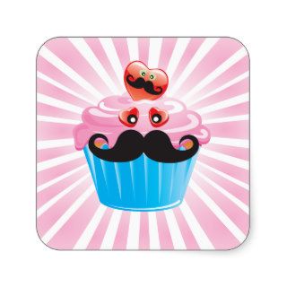 Mr. Mustache Cupcake Square Stickers