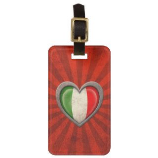Aged Italian Flag Heart with Light Rays Tags For Luggage