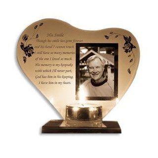 In Memory PHOTO FRAME with VOTIVE Holder/HIS Smile/Keepsake/MEMORIAL/Deceased LOVED ONES 7.5" Heart Shaped/Gift for WIDOW  