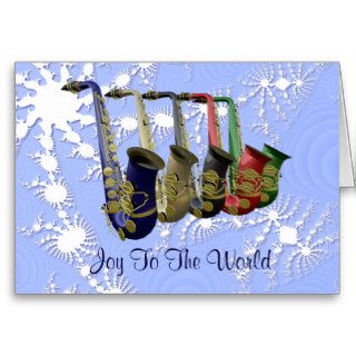 Colorful Saxophones Snow Flakes Christmas Card