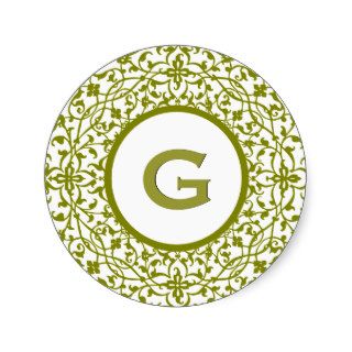 Green Curlicue Lace E Monogram or any Letter Stickers