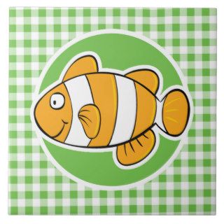Clown Fish; Green Gingham Ceramic Tiles