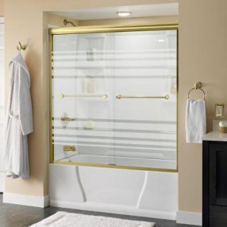 Delta Crestfield 59 3/8 in. x 56 1/2 in. Sliding Bypass Tub Door in Polished Brass with Frameless Transition Glass 159293