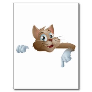 Cartoon Cat Pointing Down Postcards