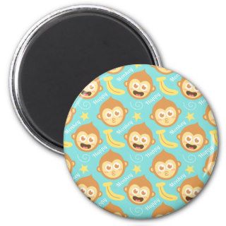 Cute, Happy, Cheeky Monkey Pattern with Bananas Magnet