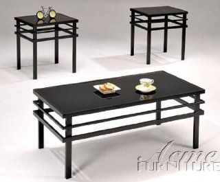 3pc Coffee Table & End Table Set with Glass Top in Black Finish  