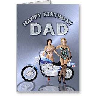 For dad, birthday with girls and a motorcycle greeting card