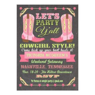 Chalkboard Cowgirl Bachelorette Weekend Getaway Invitation
