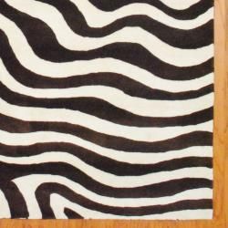 Indo Hand tufted Zebra print Brown/ Ivory Wool Rug (8' x 10') 7x9   10x14 Rugs