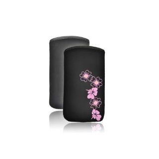 Foxchip   Etui Souple de couleur Noir avec motif Fleur Rose taille XL 124 x 65 x 12 mm   3610008878692 Electronics