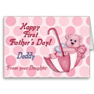 Umbrella Bear Pink   First Fathers Day Greeting Cards