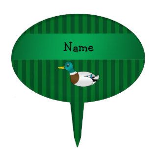 Personalized name mallard duck green stripes cake toppers