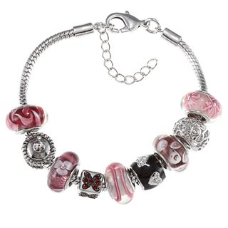 La Preciosa Silvertone Pink and Purple Glass Bead Charm Bracelet La Preciosa Crystal, Glass & Bead Bracelets
