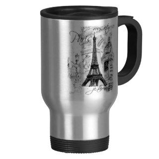 Paris Eiffel Tower Black & White Collage French Mugs