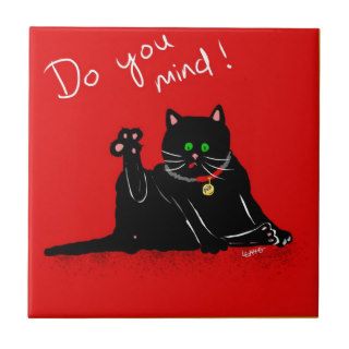 Funny black cat having a wash cartoon gifts tile