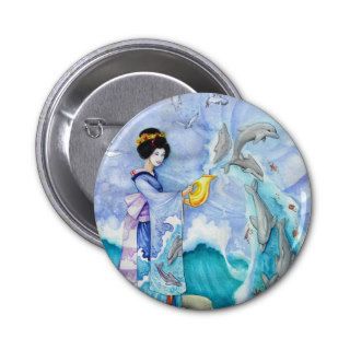 Eventide 2" Button, Geisha Dolphin Surreal Art