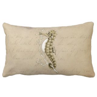 Old Fashioned Seahorse on Vintage Paper Background Pillows