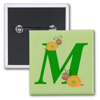 Monogram letter M brian the snail kids button, pin