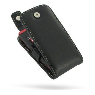 Pdair Flip Top Case for Nokia Asha 305 306 Black Hand Made Leather Soft Protective Carry Cover with belt clip Cell Phones & Accessories