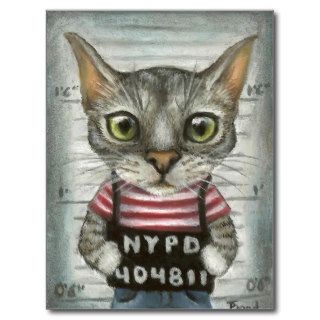 Mugshot of a cat felon postcard