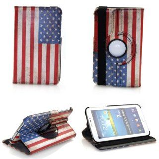 NetsPower Retro US Flag PU Leather 360 Degree Rotating Smart Cover Case Stand Auto Sleep Wake up Function for Samsung Galaxy Tab 3 7" Inch P3200 P3210 Computers & Accessories